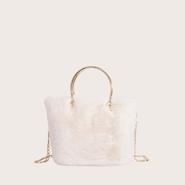 

Metal Handle Satchel Bag, White
