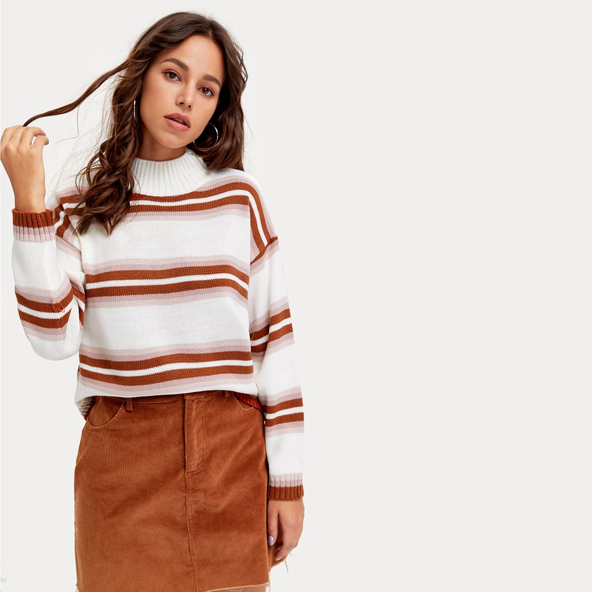 

Drop Shoulder Striped Sweater, Multicolor