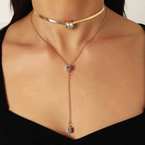 

Rhinestone Layered Necklace, Gold