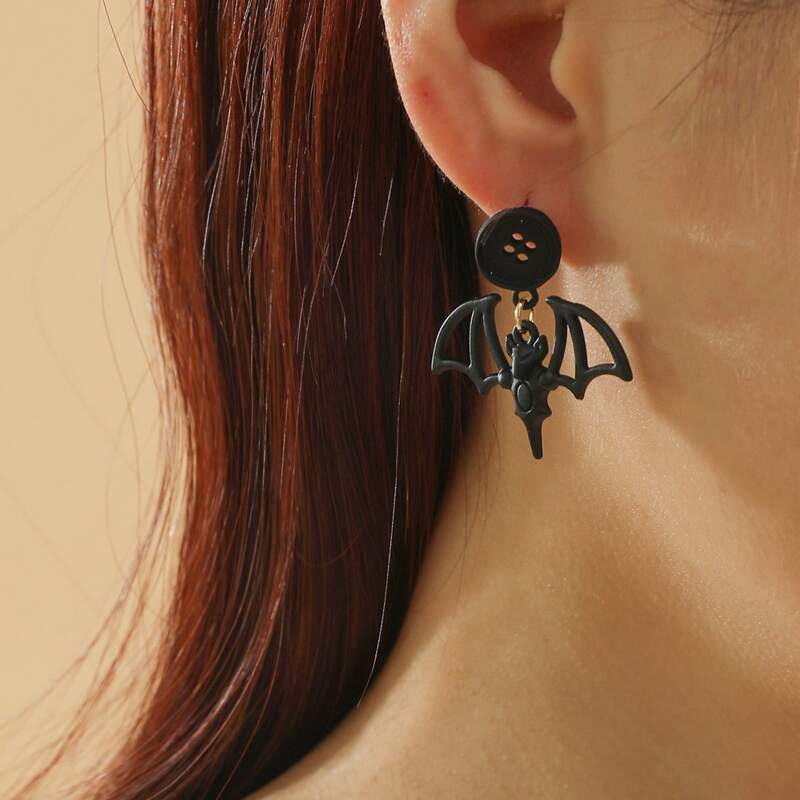 

Halloween Bat Drop Earrings, Black