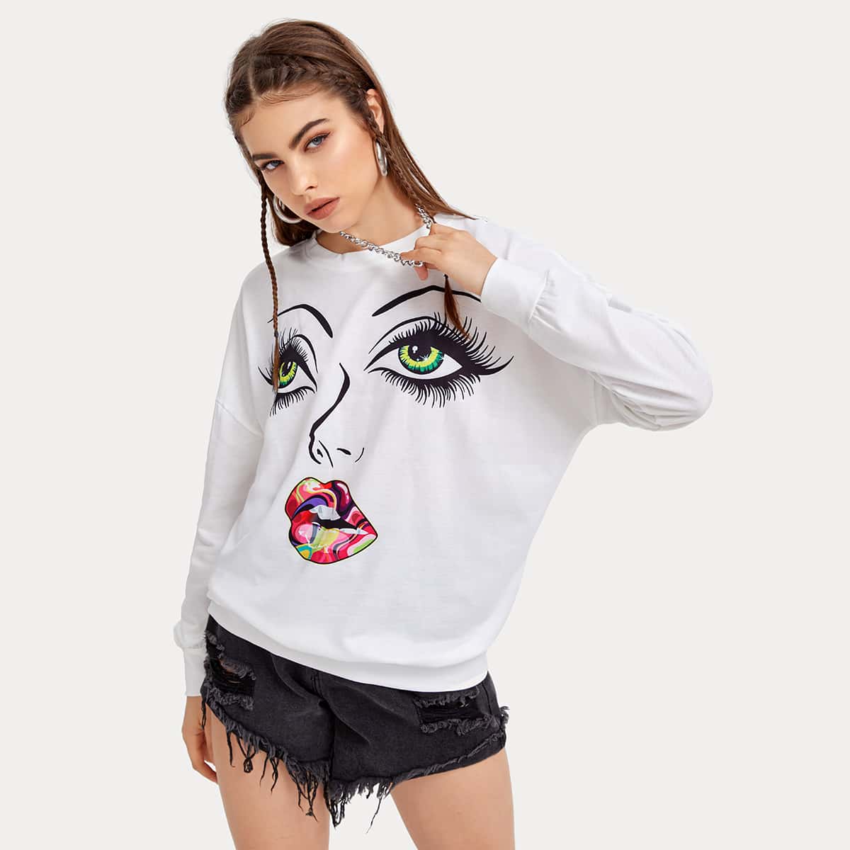 

Figure Graphic Drop Shoulder Oversized Sweatshirt, White