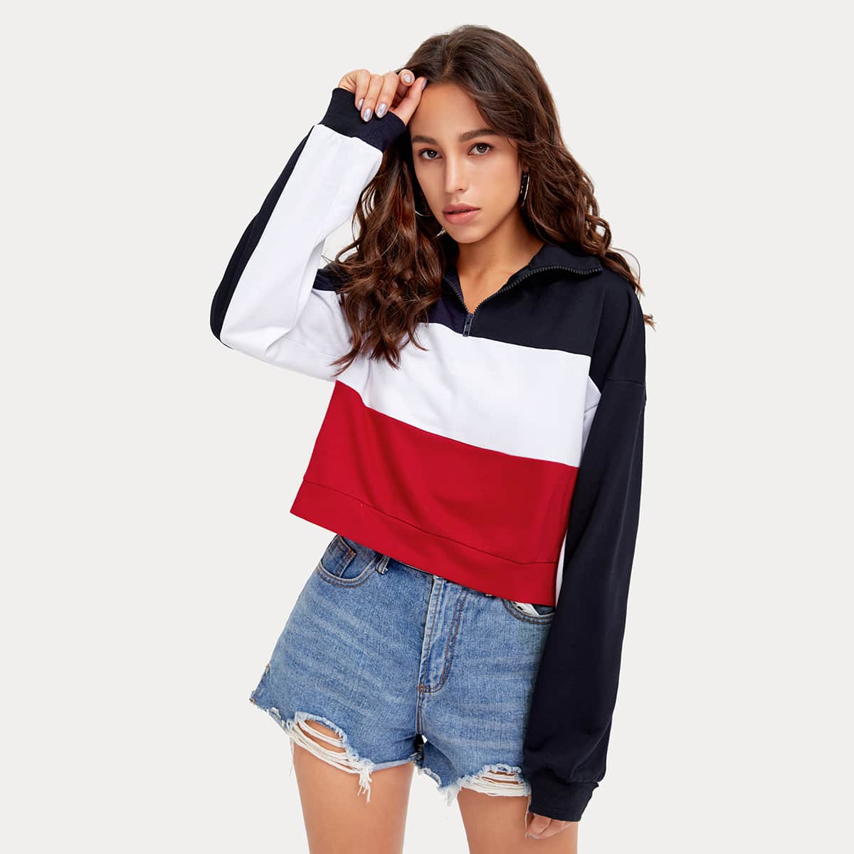 

Cut And Sew Half Zipper Sweatshirt, Multicolor