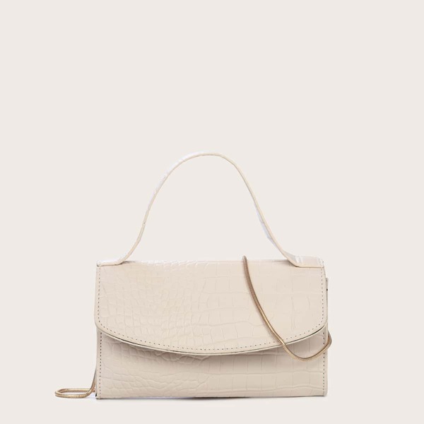

Croc Embossed Flap Satchel Bag, Beige
