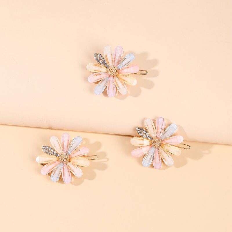

3pcs Flower Decor Hair Clip, Multicolor