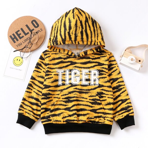

Toddler Boys Tiger Skin & Letter Graphic Hoodie, Yellow