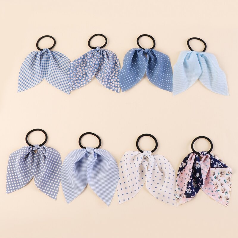 

8pcs Gingham Pattern Bow Hair Tie, Multicolor