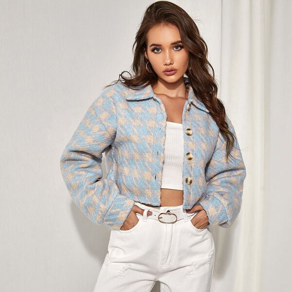 

Button Front Houndstooth Jacket, Multicolor