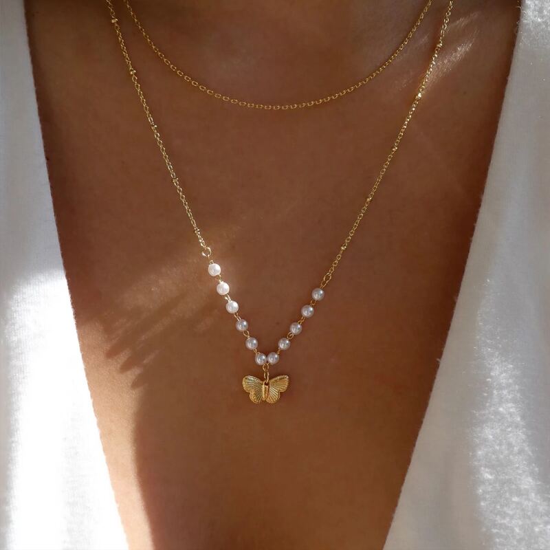 

Faux Pearl Layered Necklace, Gold