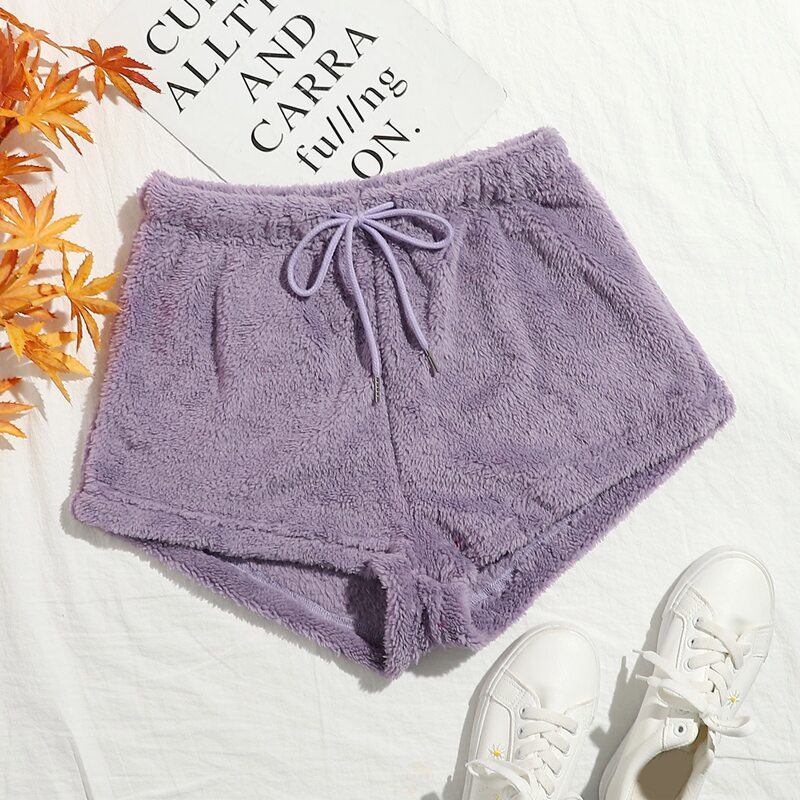 

Drawstring Waist Flannel Lounge Shorts, Mauve purple