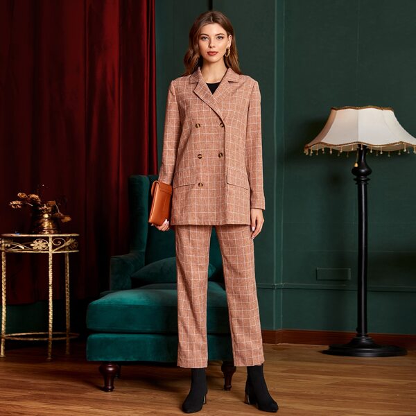 

Grid Double Breasted Blazer & Pants, Dusty pink