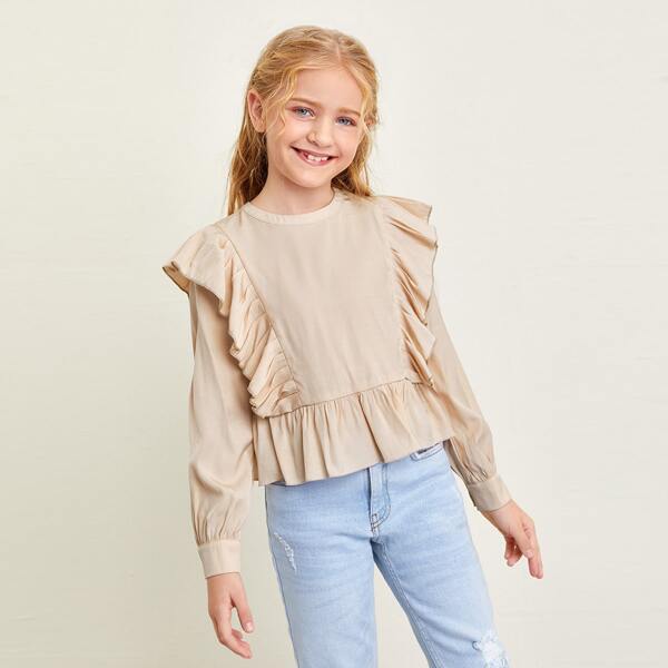 

Girls Ruffle Armhole Peplum Top, Apricot