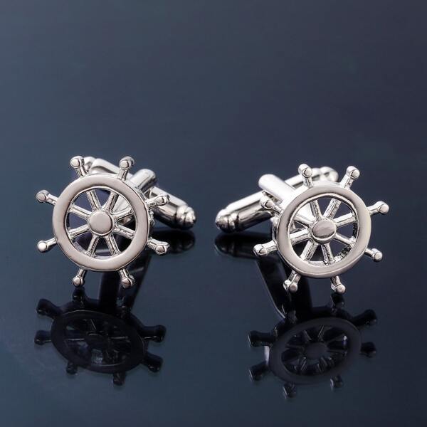 

1pair Men Rudder Decor Cufflinks, Silver
