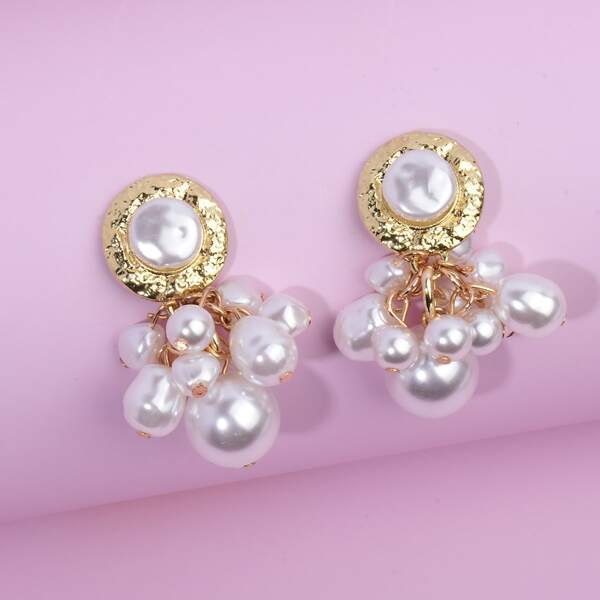 

Faux Pearl Drop Earrings, Gold
