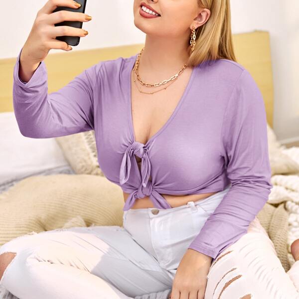 

Plus Knot Front Crop Top, Lilac purple