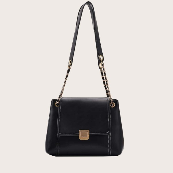 

Stitch Trim Flap Shoulder Bag, Black