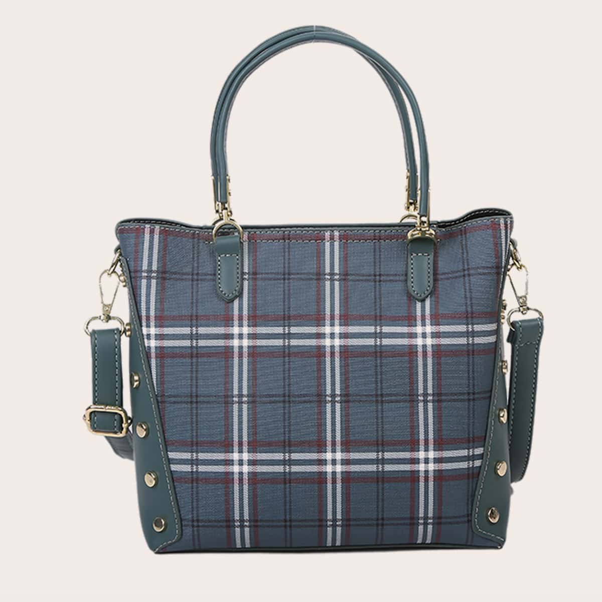 

Plaid Pattern Tote Bag, Green
