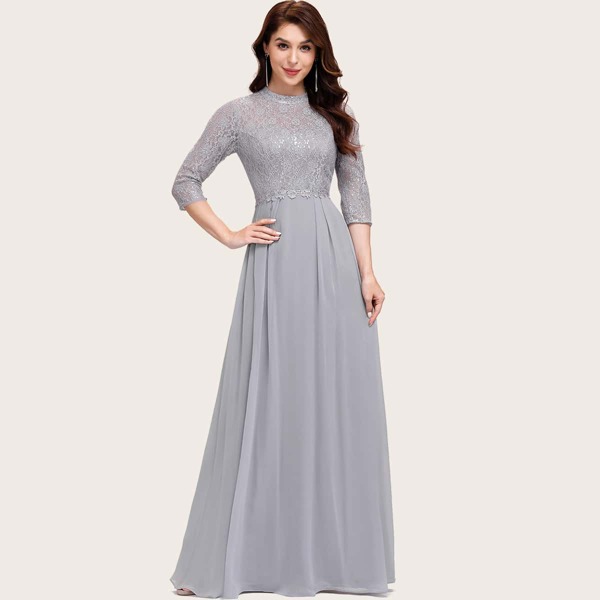 

Lace Bodice Chiffon Prom Dress, Grey