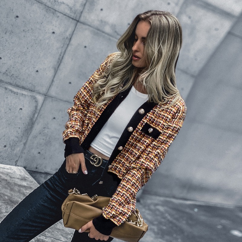 

Single Breasted Contrast Binding Cardigan, Multicolor