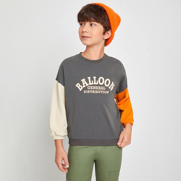 

Boys Contrast Sleeve Letter Graphic Sweatshirt, Grey