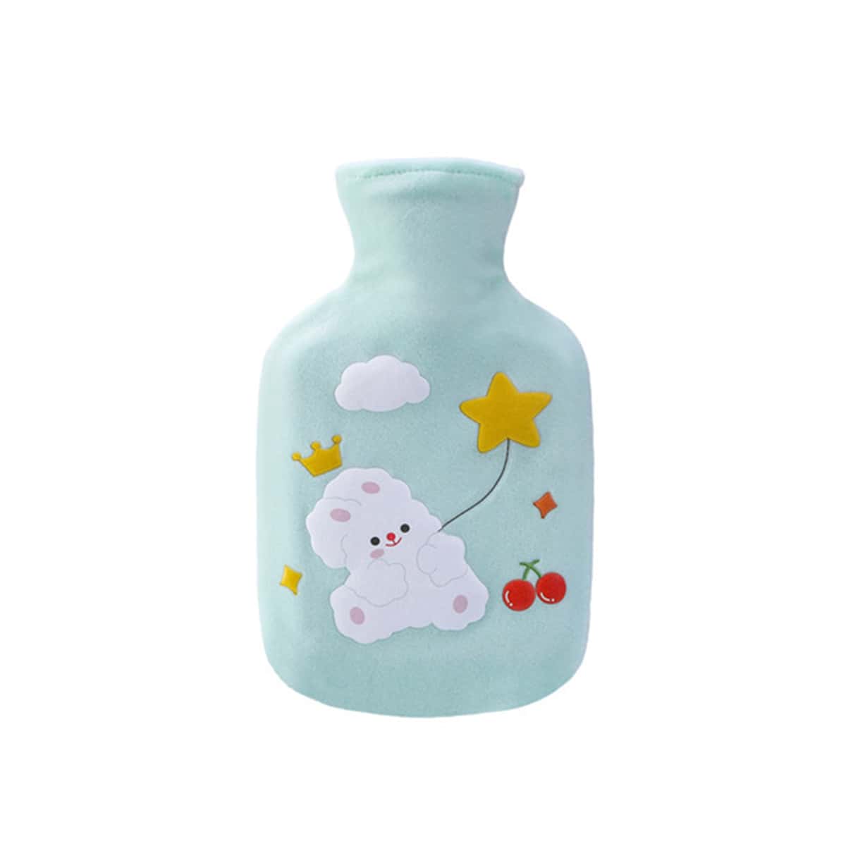 

1pc Hot Water Bag With Cartoon Plush Cover, Green