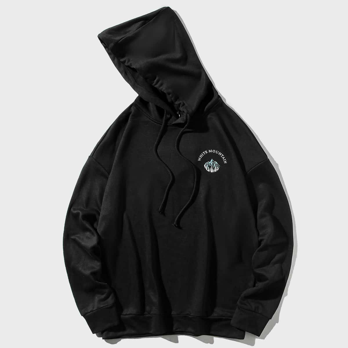 

Guys Letter Graphic Drawstring Hoodie, Black