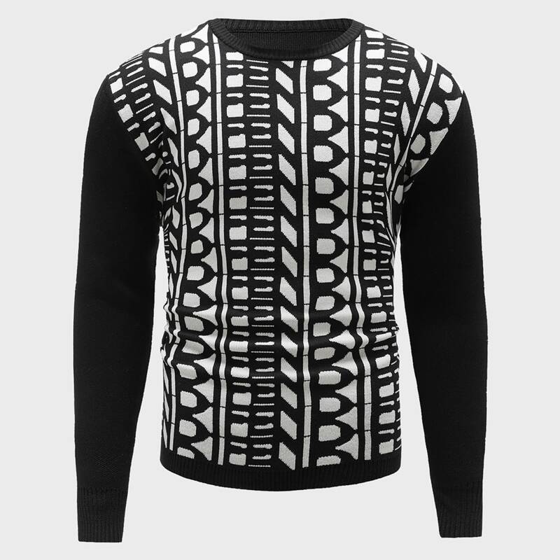 

Guys Geo Pattern Crew Neck Sweater, Black and white