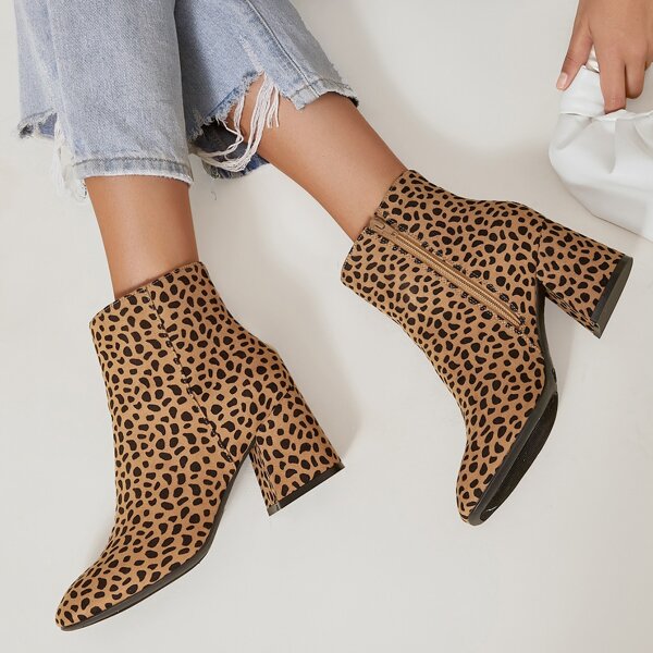 

Cheetah Faux Suede Zip-Up Ankle Boots, Multicolor