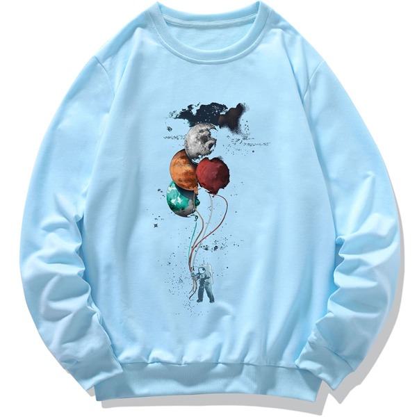 

Men Spaceman And Galaxy Print Sweatshirt, Blue
