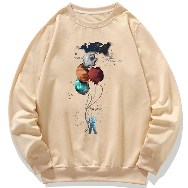 

Men Spaceman And Galaxy Print Sweatshirt, Khaki