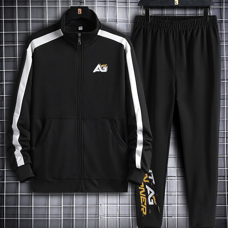 

Guys Letter Graphic Zip Up Top & Sweatpants, Black