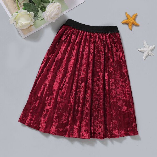 

Toddler Girls Velvet Elastic Waist Pleated Skirt, Burgundy