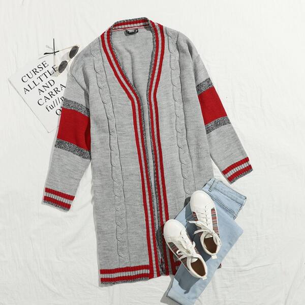 

Colorblock Cable Knit Cardigan, Grey