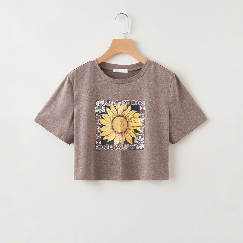 

Sunflower Print Crop Top, Mocha brown