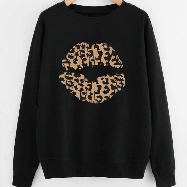 

Leopard Lip Print Sweatshirt, Black