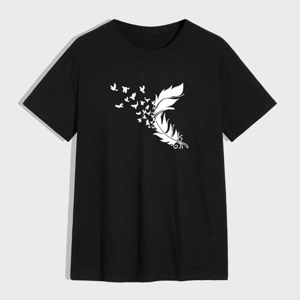 

Men Feather Print Tee, Black