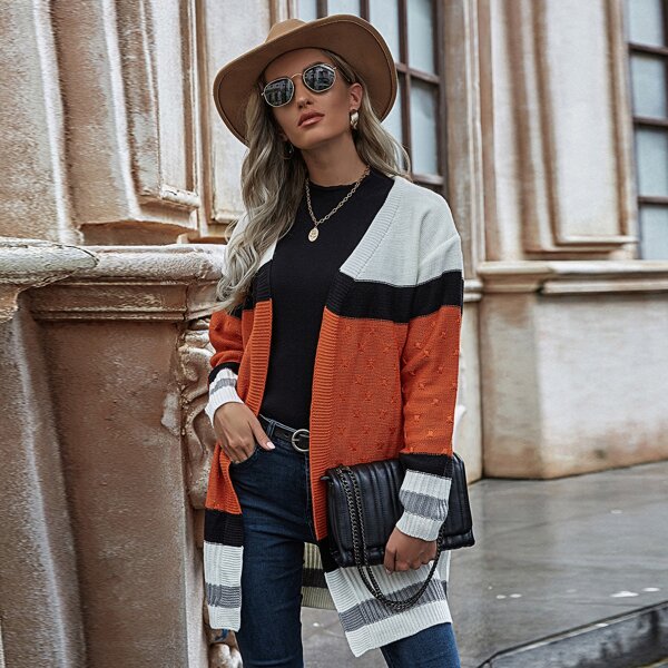 

Colorblock Drop Shoulder Open Front Cardigan, Multicolor