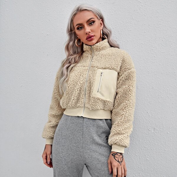 

Drop Shoulder Teddy Jacket, Beige