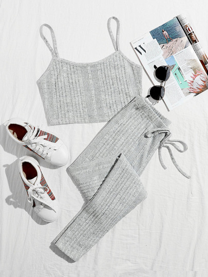 محبوك مضلع صدرية كامي و معقود من الأمام طماق طقم