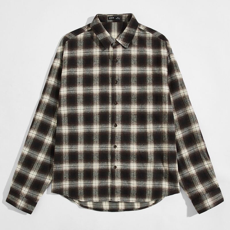 

Guys Curved Hem Tartan Shirt, Multicolor
