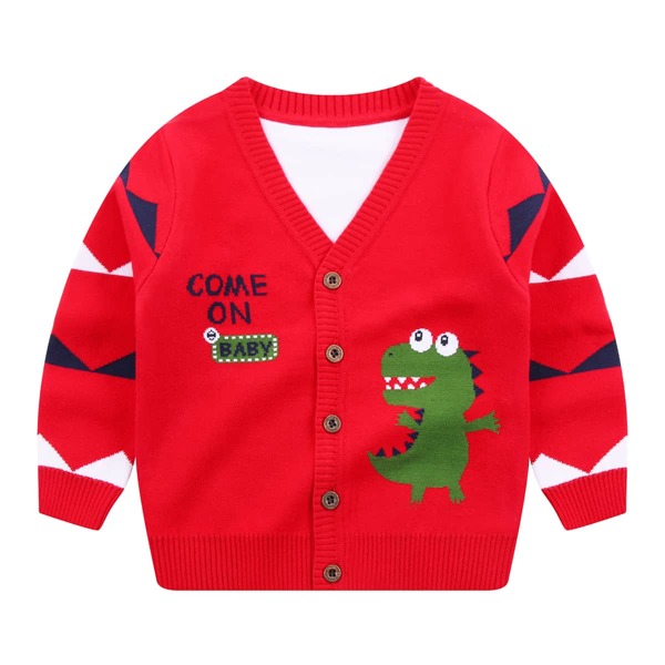 

Toddler Boys Cartoon Pattern Button Front Cardigan, Red