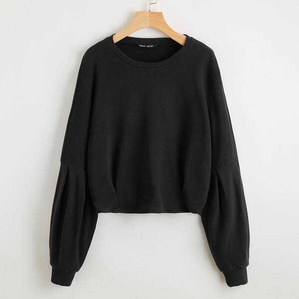 

Drop Shoulder Solid Pullover, Black
