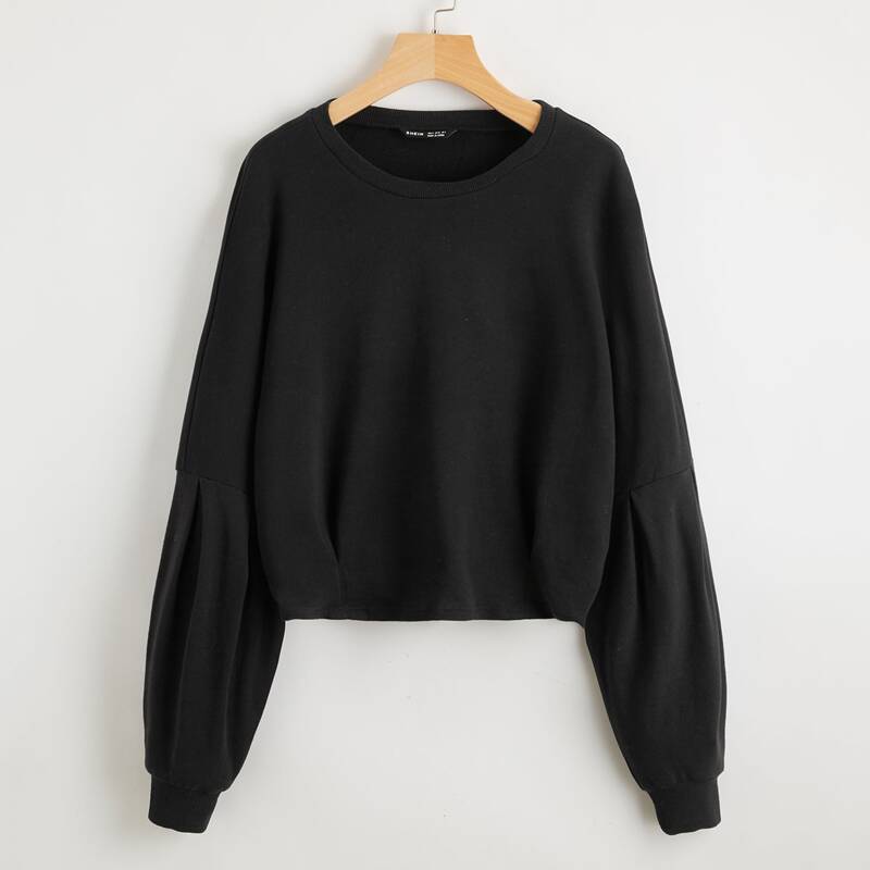 

Drop Shoulder Solid Pullover, Black