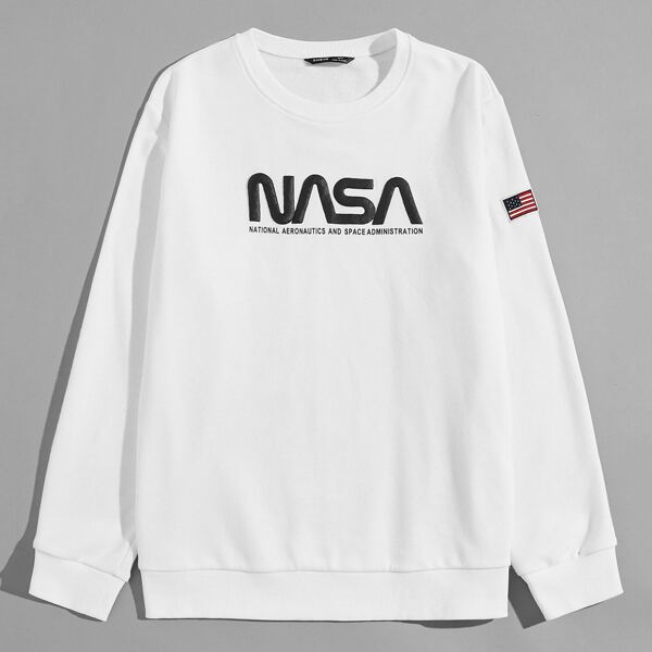 

Men Slogan Graphic Flag Patched Pullover, White