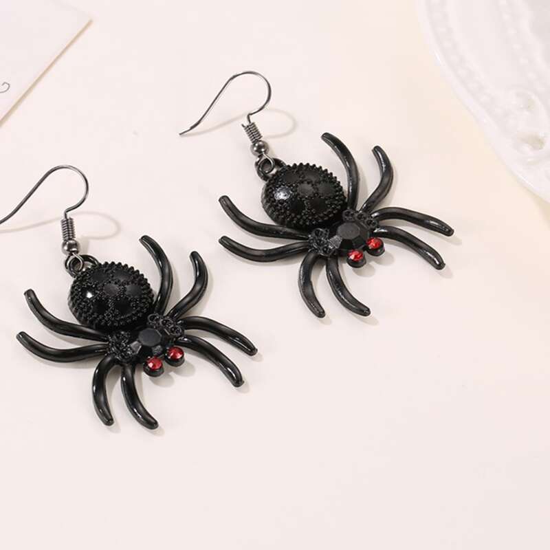 

1pair Spider Design Drop Earrings, Black