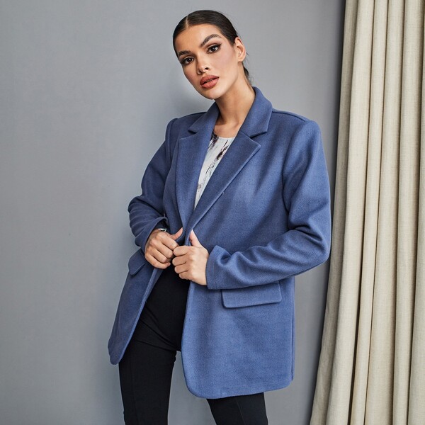 

Lapel Neck Split Back Blazer, Blue