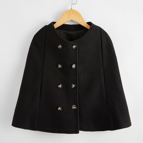 

Toddler Girls Solid Double-breasted Cape Coat, Black