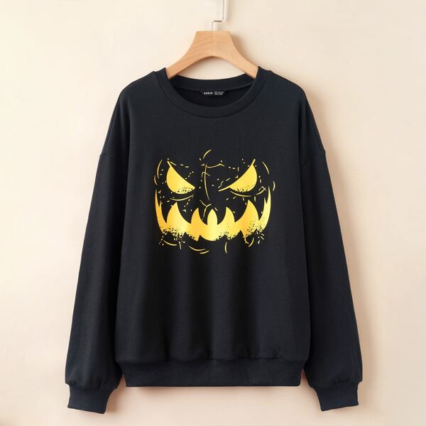 

Drop Shoulder Halloween Print Sweatshirt, Black
