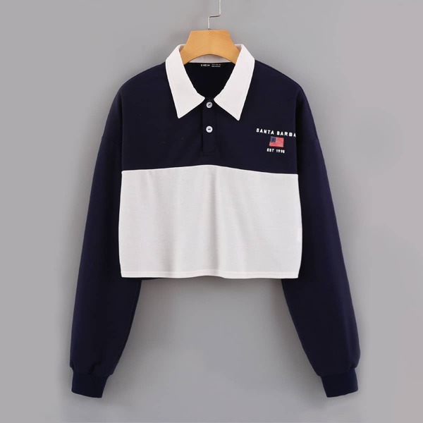 

American Flag And Letter Graphic Crop Sweatshirt, Multicolor