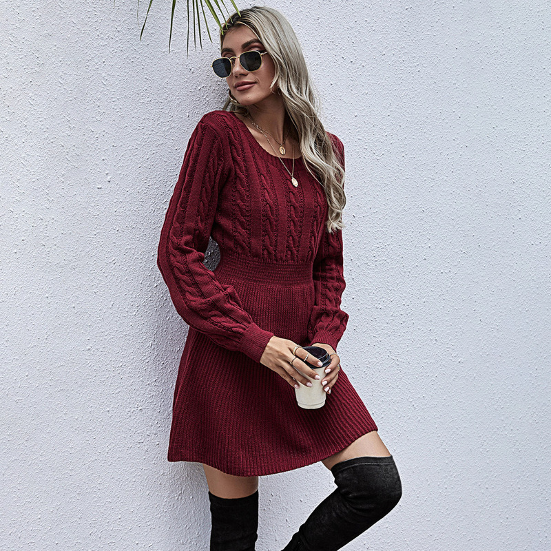 

Cable Knit A-line Sweater Dress, Burgundy