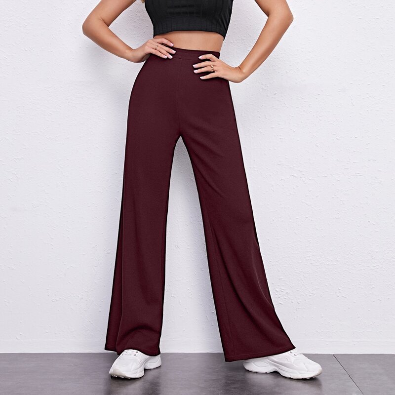 

Solid Wide Leg Pants, Maroon